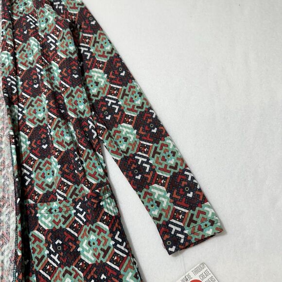 LuLaRoe Sarah Women's Small Duster Cardigan Sweater Pockets Open Front Geometric - Picture 5 of 14